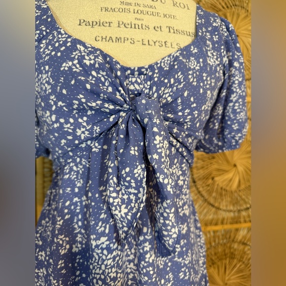 Sienna Sky Blue Floral Bow Detail Ruffled Mini Dress - Picture 2 of 9